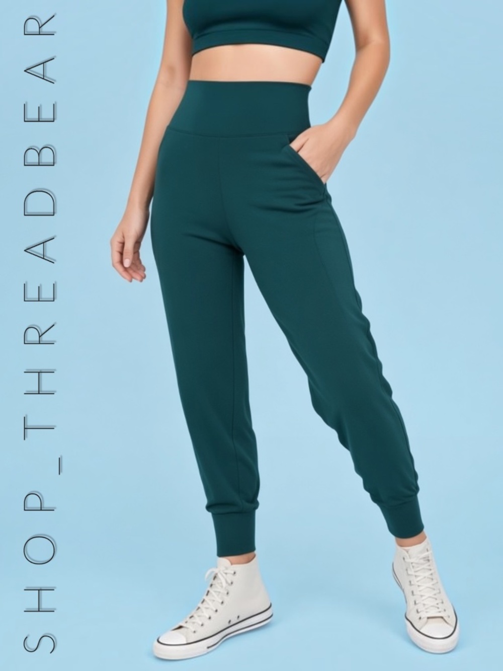 EUC [aerie · offline] Green High Rise Stretchy Joggers Pants + Pocket | Medium